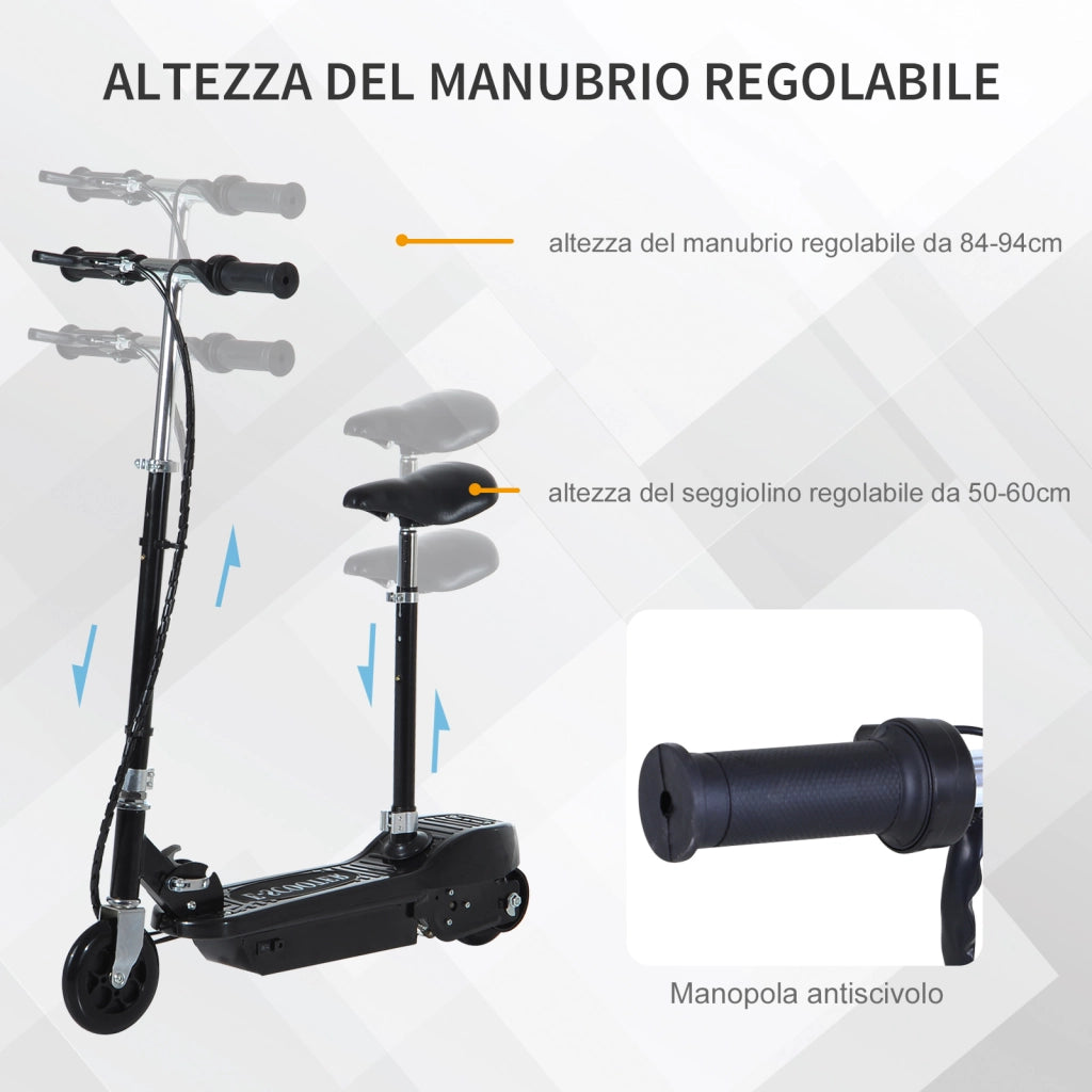EasyComfort Monopattino Elettrico Pieghevole per Bambini con Seggiolino Regolabile, in Metallo e PE Nero, 78x37x99 cm