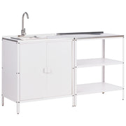 Set di 2 elementi per la cucina all'aperto in acciaio inox bianco con portaoggetti e lavello cucina da esterno