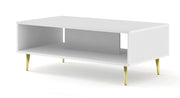 TAVOLINO DA CAFFÈ RAVENNA B IN MDF FOGLIATO 90x60x45 BIANCO OPACO GAMBE ORO