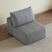 Divano singolo modulare con chaise longue in tessuto effetto velluto, grigio