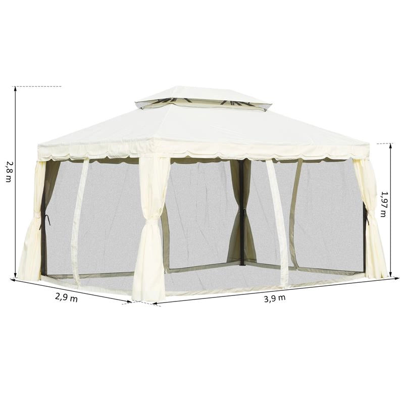 GAZEBO CON DOPPIO TETTO, ZANZARIERE, TENDE, BIANCO CREMA 3 X 4 M