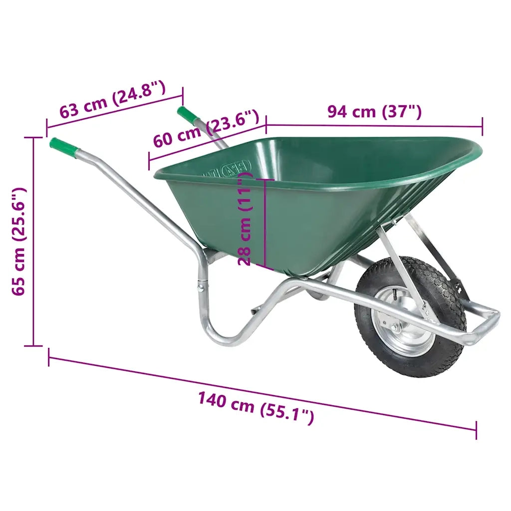 vidaXL Carriola Verde 90 L 150 kg in Acciaio Zincato e Plastica