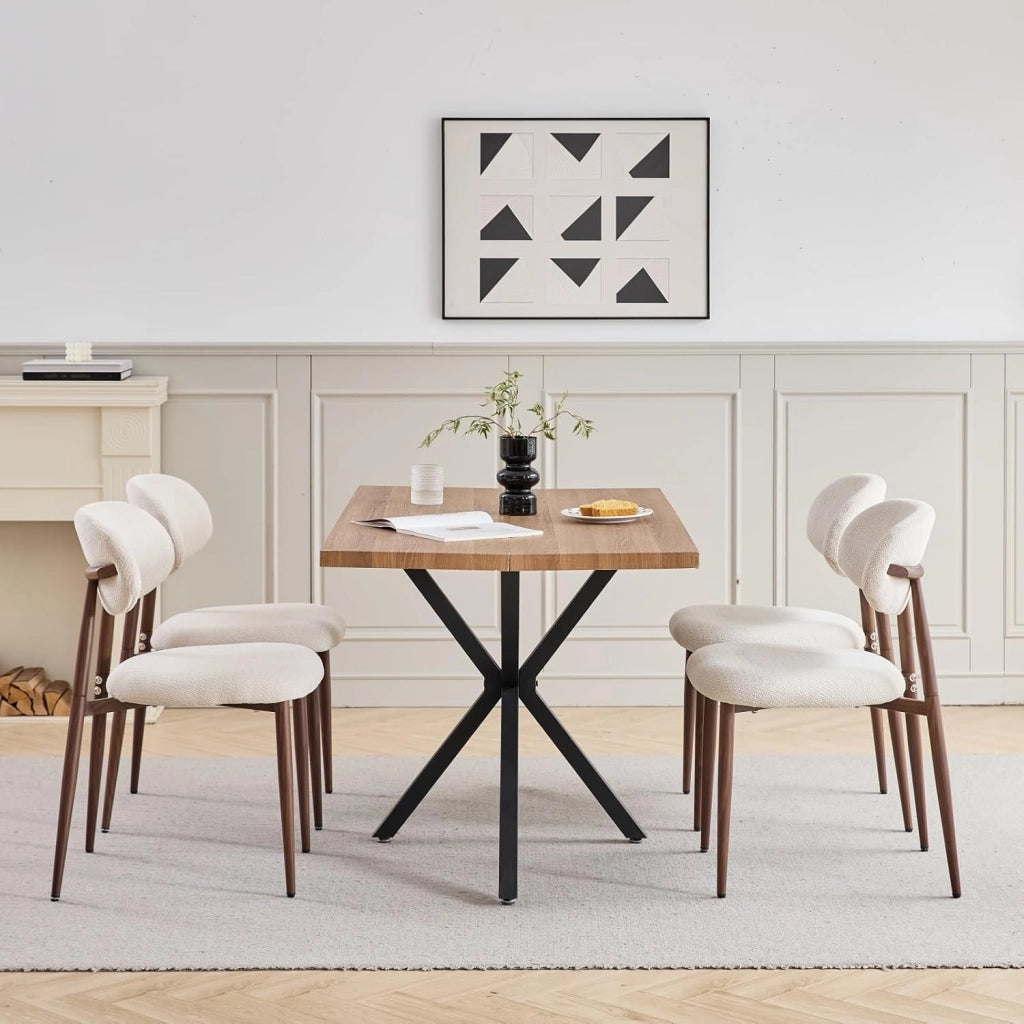 GrandCA HOME Set di 4 Sedie da Pranzo in Stile Medievale, Sedia da Cucina in Lino Beige con Schienale, Gambe in Metallo Effetto Legno Scuro, Adatte per Cucina, Soggiorno e Camera da Letto