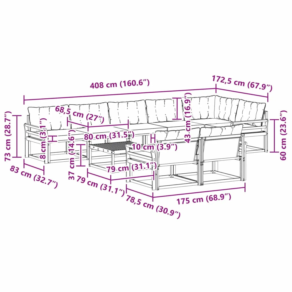 Set di divani da esterno 9 pcs Bianco e Nero 79 x 79 x 37 cm 3388830