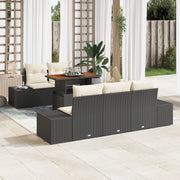 Set da Pranzo da Giardino di 6 Pezzi con Cuscini Rattan Sintetico Nero