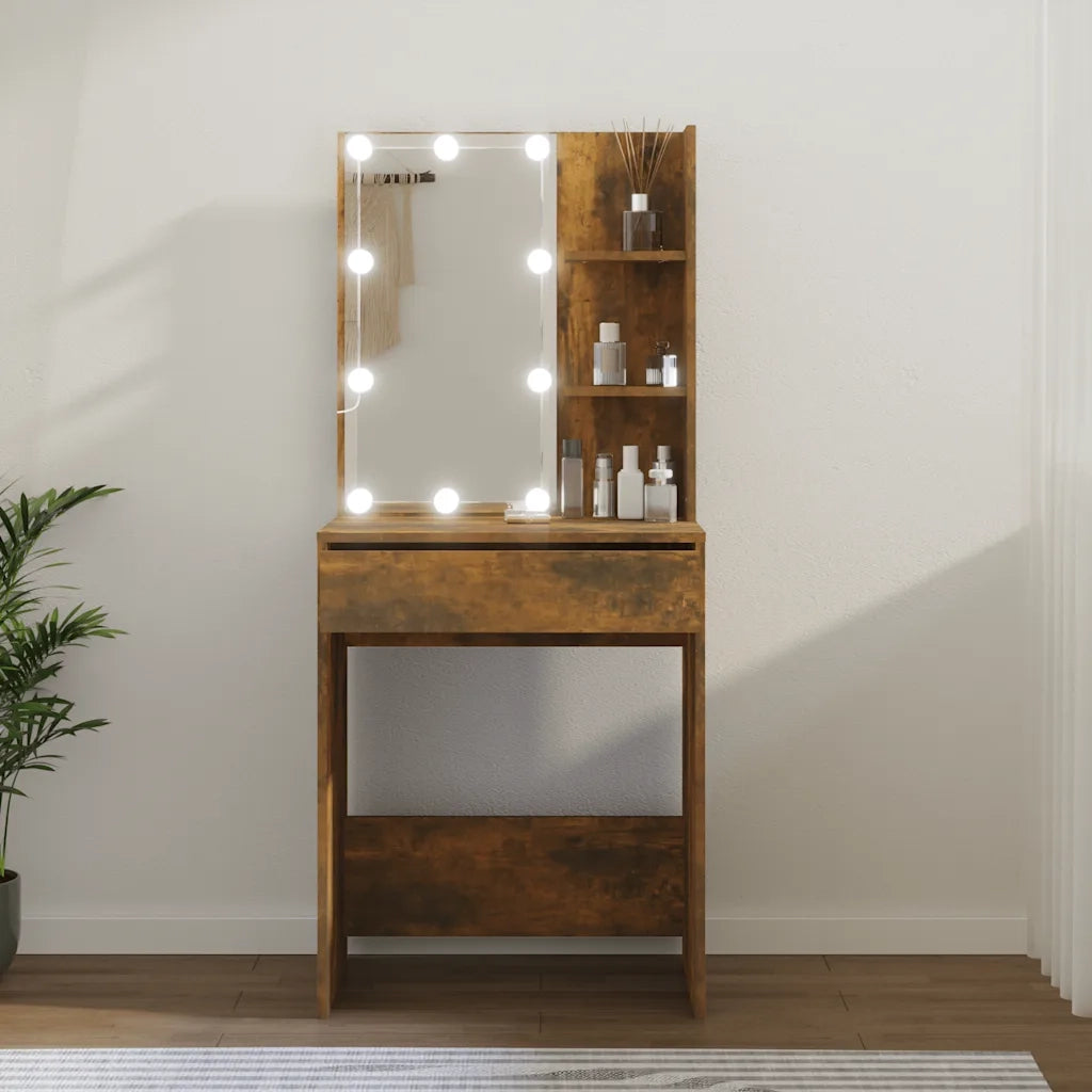 Toeletta | Tavolo da Trucco con LED Rovere Fumo 60x40x140 cm