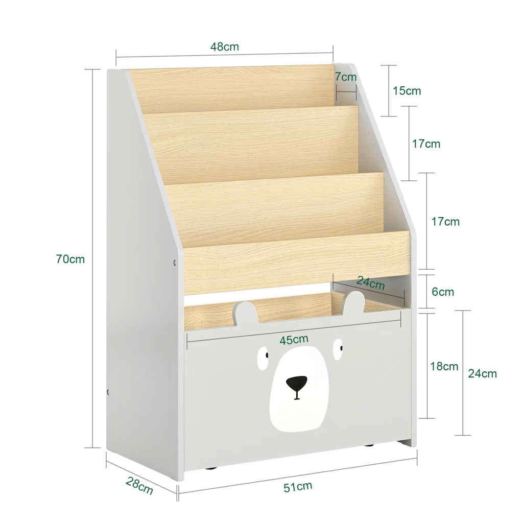 Libreria per bambini con cassetto Scaffale per giocattoli Organizzatore di giocattoli Grigio 51x28x70cm KMB104-HG