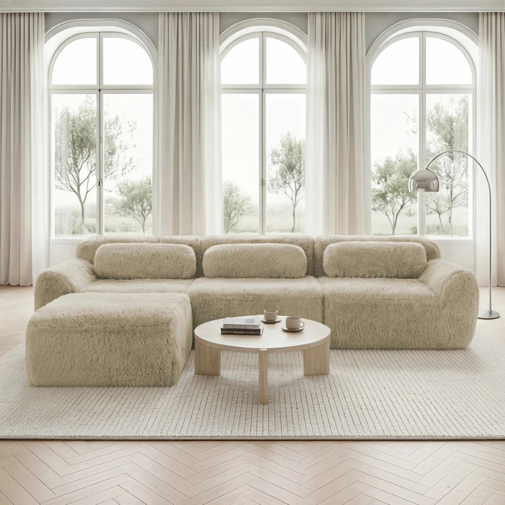 Divano modulare angolare a L 291x179x73 cm in tessuto plush light khaki; senza montaggio