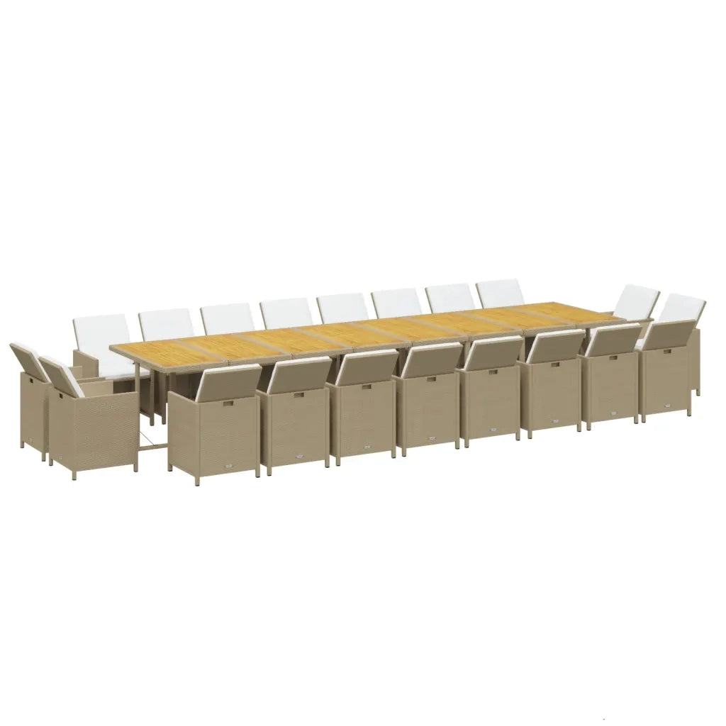 Set da Pranzo per Giardino 21pz con Cuscini in Polyrattan Beige cod mxl 35993