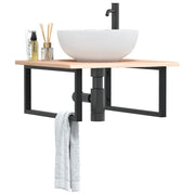 Ripiano a Parete per Lavabo in Acciaio e Massello di Rovere 3302629