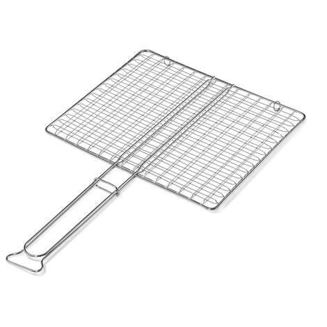 GRIGLIA A RETE PER BARBECUE SENZA PIEDI ACCIAIO CROMATO MANICO LUNGO 27X37 CM