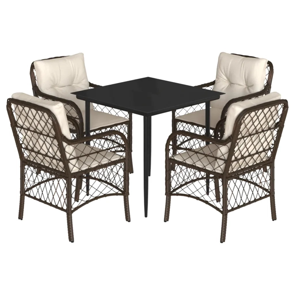 Set da Pranzo da Giardino 5pz con Cuscini in Polyrattan Marronecod mxl 92136