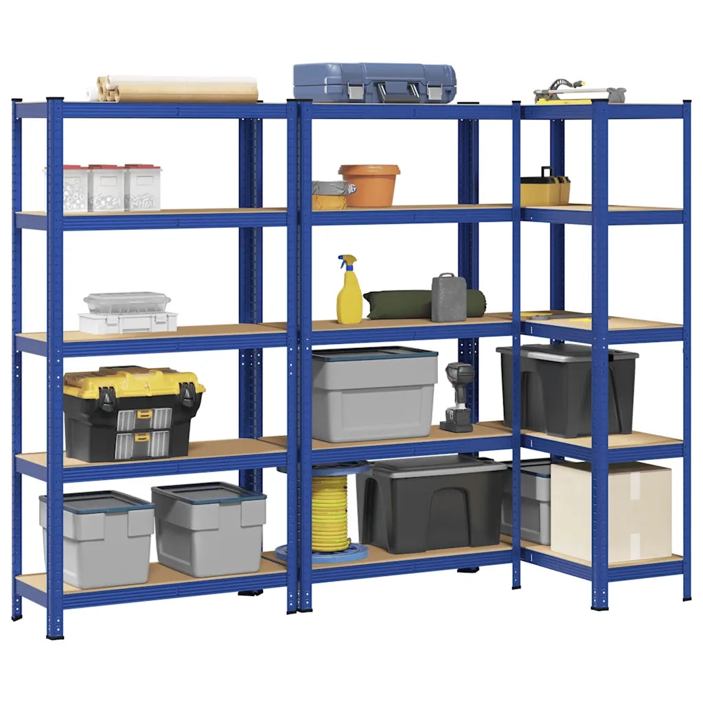 Mensole Portaoggetti 5 Strati 3pz Blu Acciaio Legno Multistrato 3307592