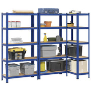 Mensole Portaoggetti 5 Strati 3pz Blu Acciaio Legno Multistrato 3307592