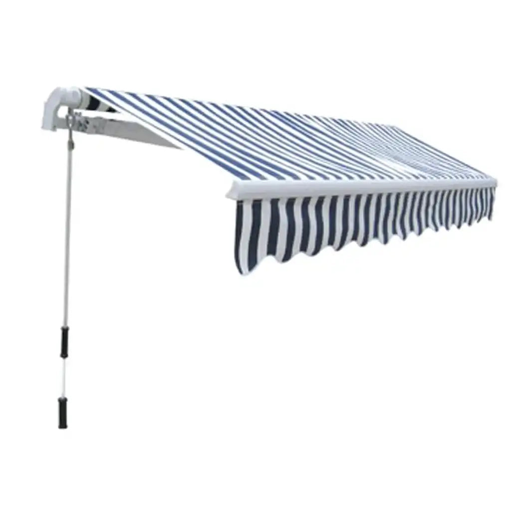 Tenda da Sole Pieghevole Manuale-Tenda parasole per Patio 300 cm Blu/Bianca