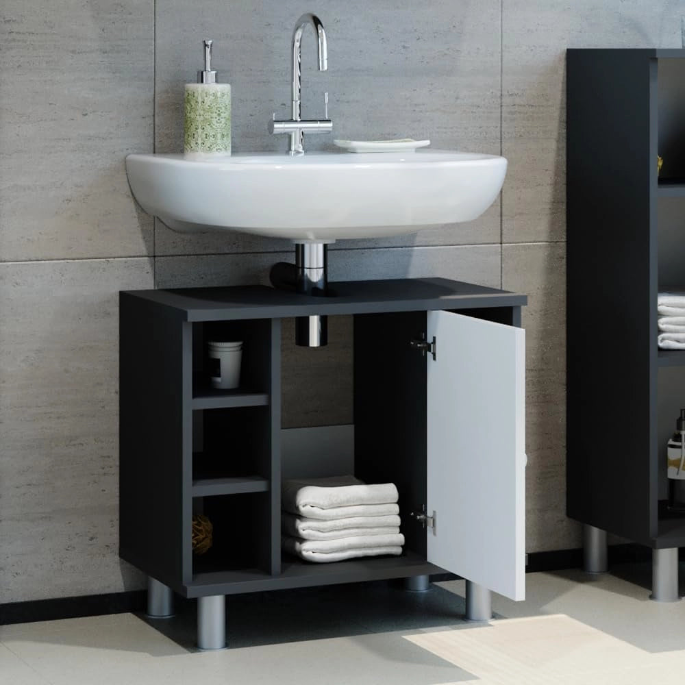 Mobile sottolavabo per bagno Fynn, Antracite, 60 x 54 cm, con intaglio per sifone e ripiani aperti