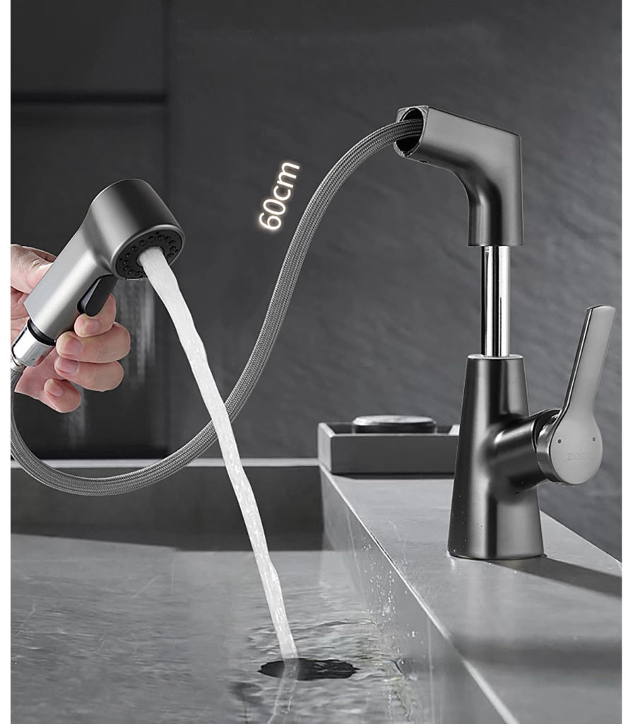 Rubinetto Lavandino Multifunzione LH-226 | Corpo Rame Massiccio | Estrabile con Elevatore | Monocomando | 2 Modos de Acqua