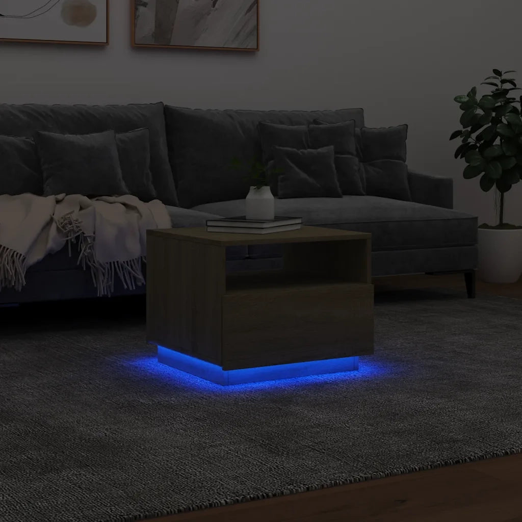 Tavolino da salotto | Tavolino da caff¨¨ | Tavolino da Soggiorno con Luci LED Rovere Sonoma 50x49x40 cm