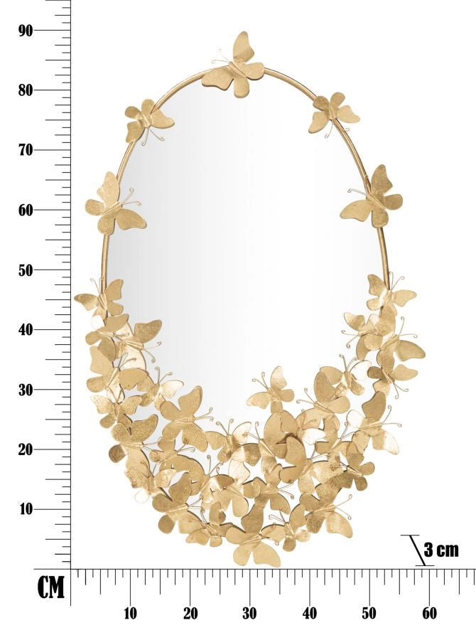 Specchio Glam Oval Butterfly 59x3x89,5 Misura Specchio 46x78 cm in Ferro Oro