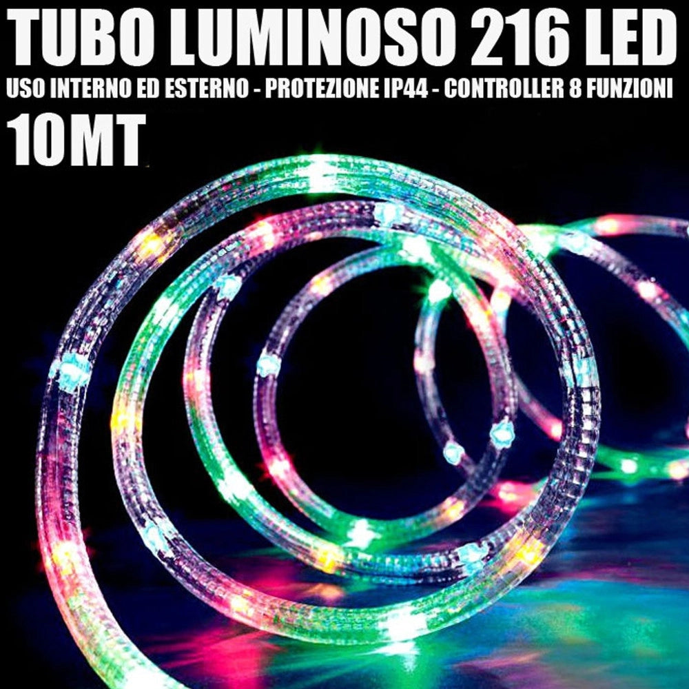 Trade Shop - Tubo Luminoso 216 Led Multicolor 10 Mt 3vie Uso Interno/esterno + Controller -