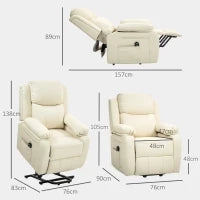 Poltrona Alzapersona Reclinabile a 160° con Poggiapiedi e Telecomando, in Pelle PU e Acciaio, 76x90x105 cm, Crema