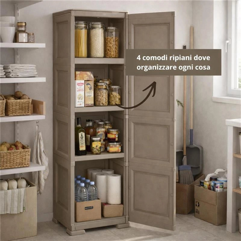ARMADIO A COLONNA CON 4 RIPIANI E 1 ANTA LISCIA TOUPE DIMENSIONI 40X43X164H CM