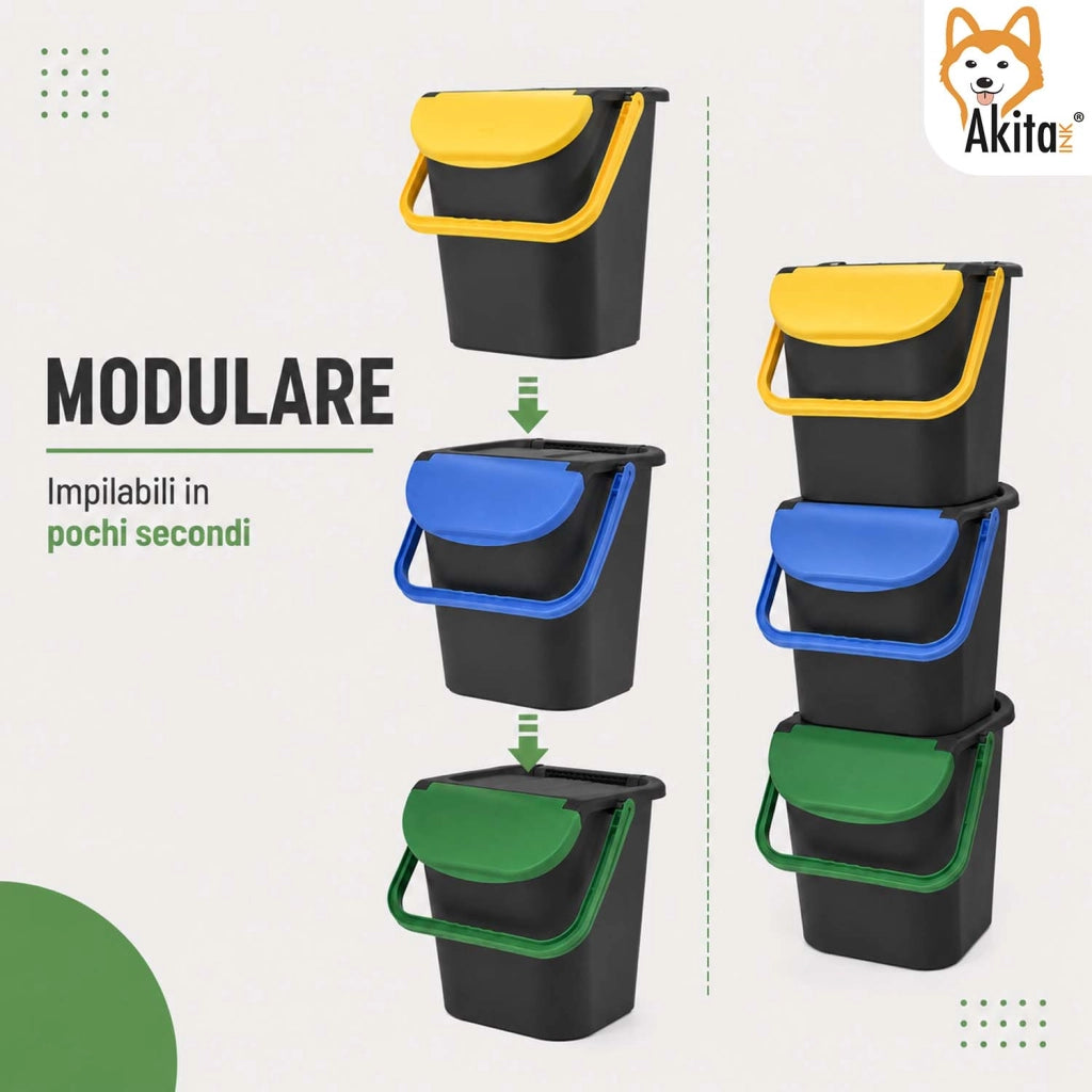 Akitaink Set 3 Pattumiere Tower Bin 30 L Salvaspazio