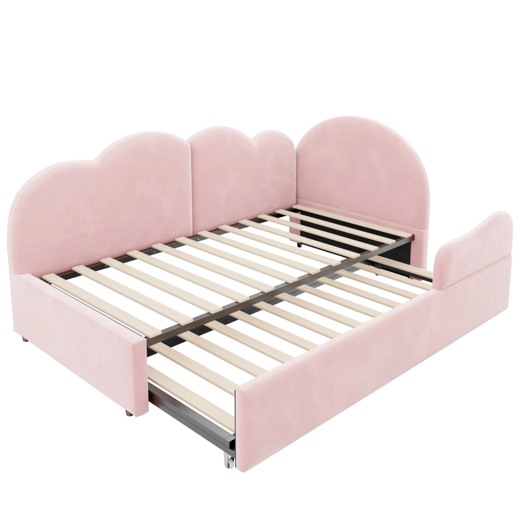 Letto imbottito L con letto estraibile 90x200 cm; velluto rosa