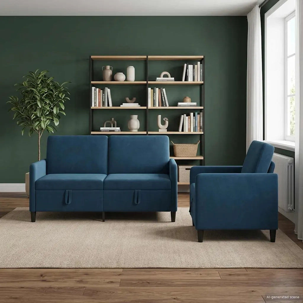 Set di Divani con Storage 2 pz Blu Poliestere 3429199