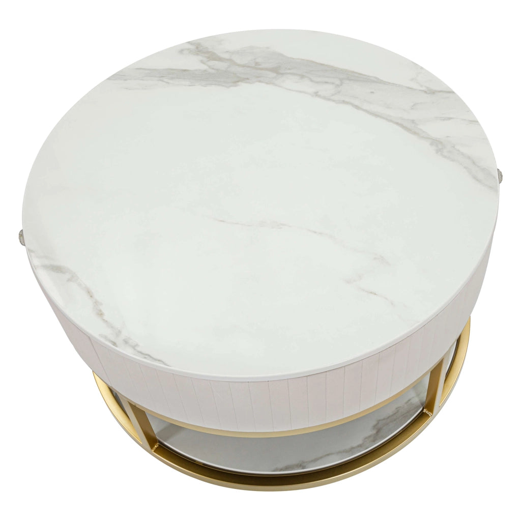 Dalasida, Tavolino da Salotto un Cassetto, 75x75x36h cm Bianco Crema