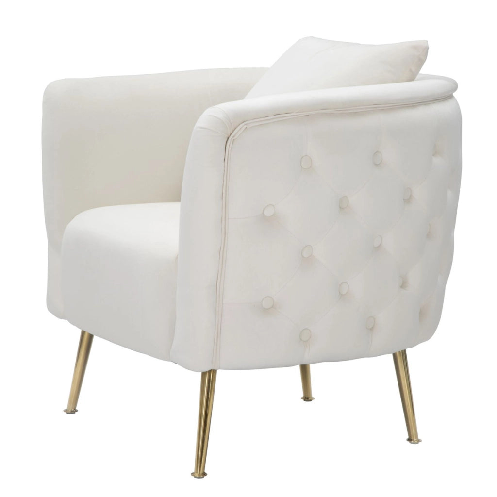 Poltrona Bucarest in velluto crema con braccioli capitonne e gambe oro 76x74x73 cm