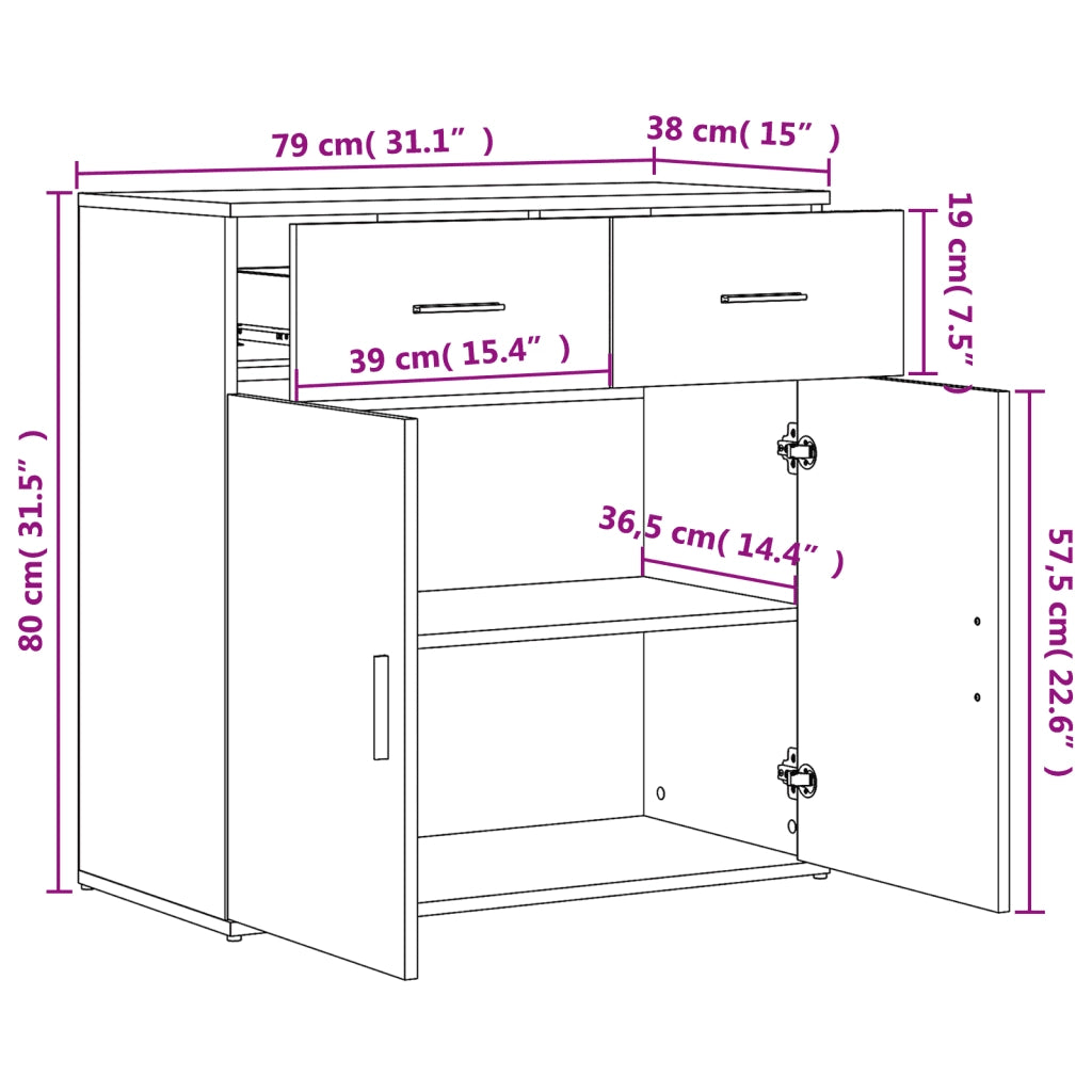 Credenza Grigio Cemento 79x38x80 cm in Legno Multistrato