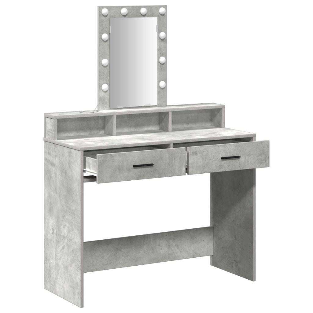 Tavolo da Toeletta con Luci LED Grigio Cemento 100x41x140 cm