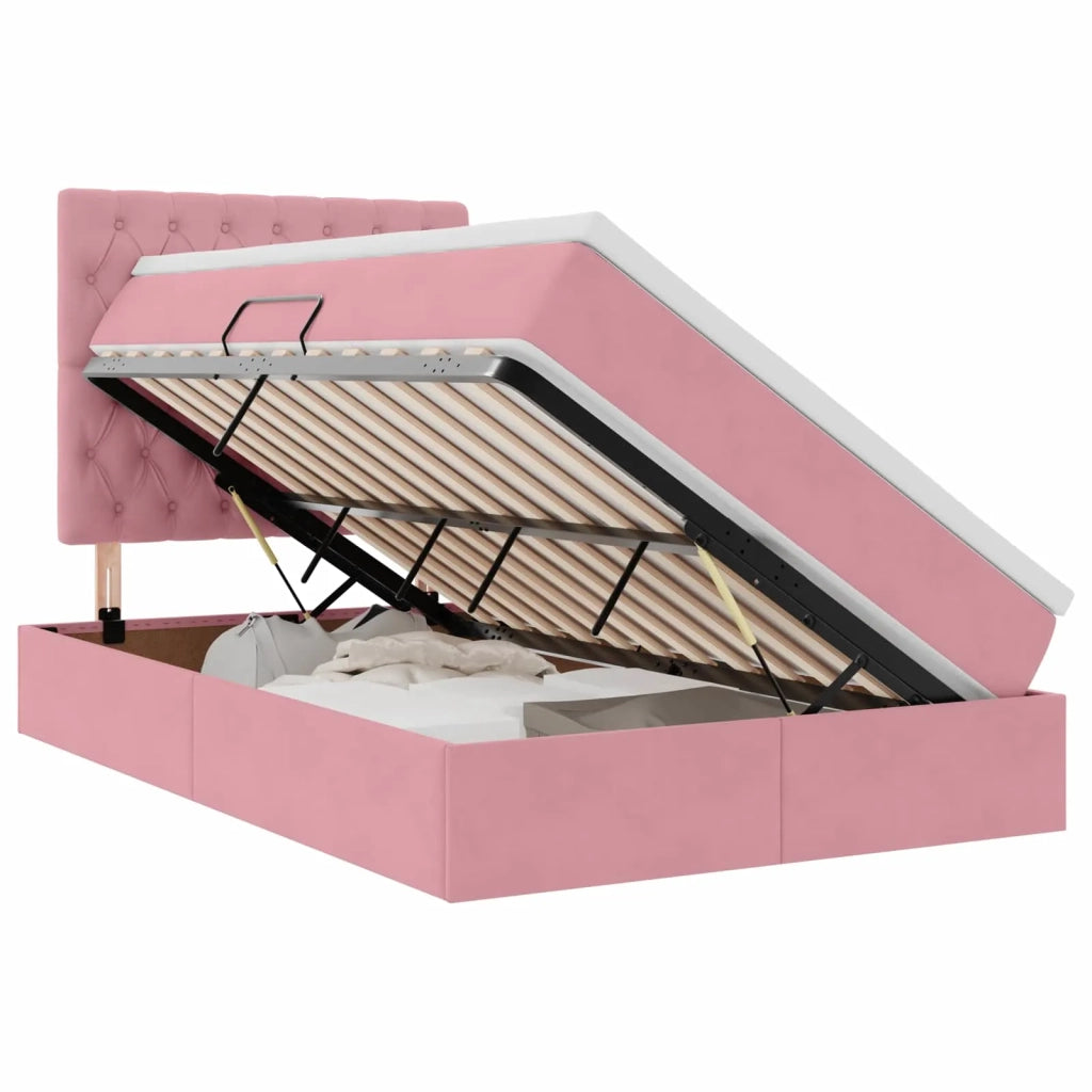 Letto con contenitore LED e materasso Rosa 120 x 200 cm Velluto