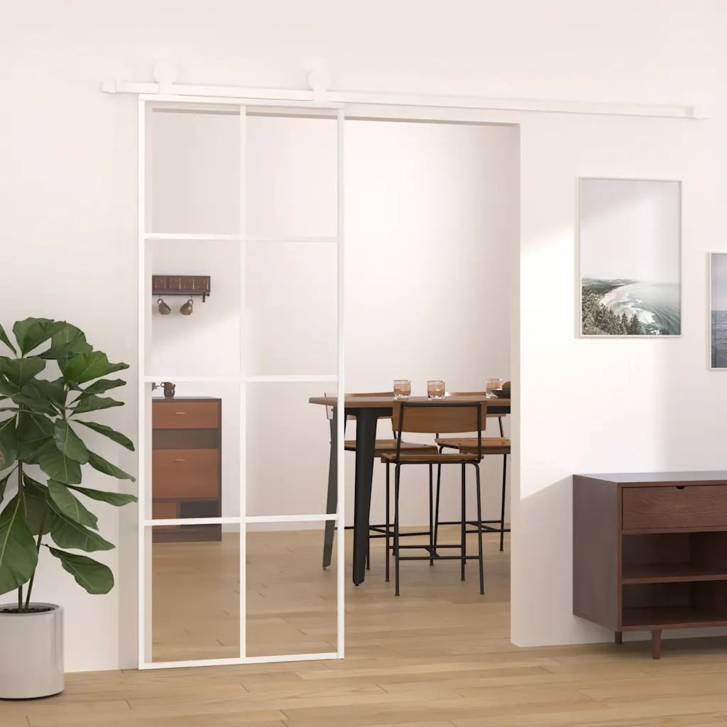 Porta Scorrevole in Vetro ESG e Alluminio 76x205 cm Bianca 151668