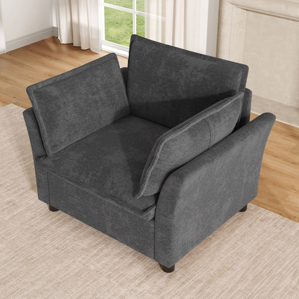 POLTRONA 90x81x87 cm in Chenille Grigia con 2 cuscini