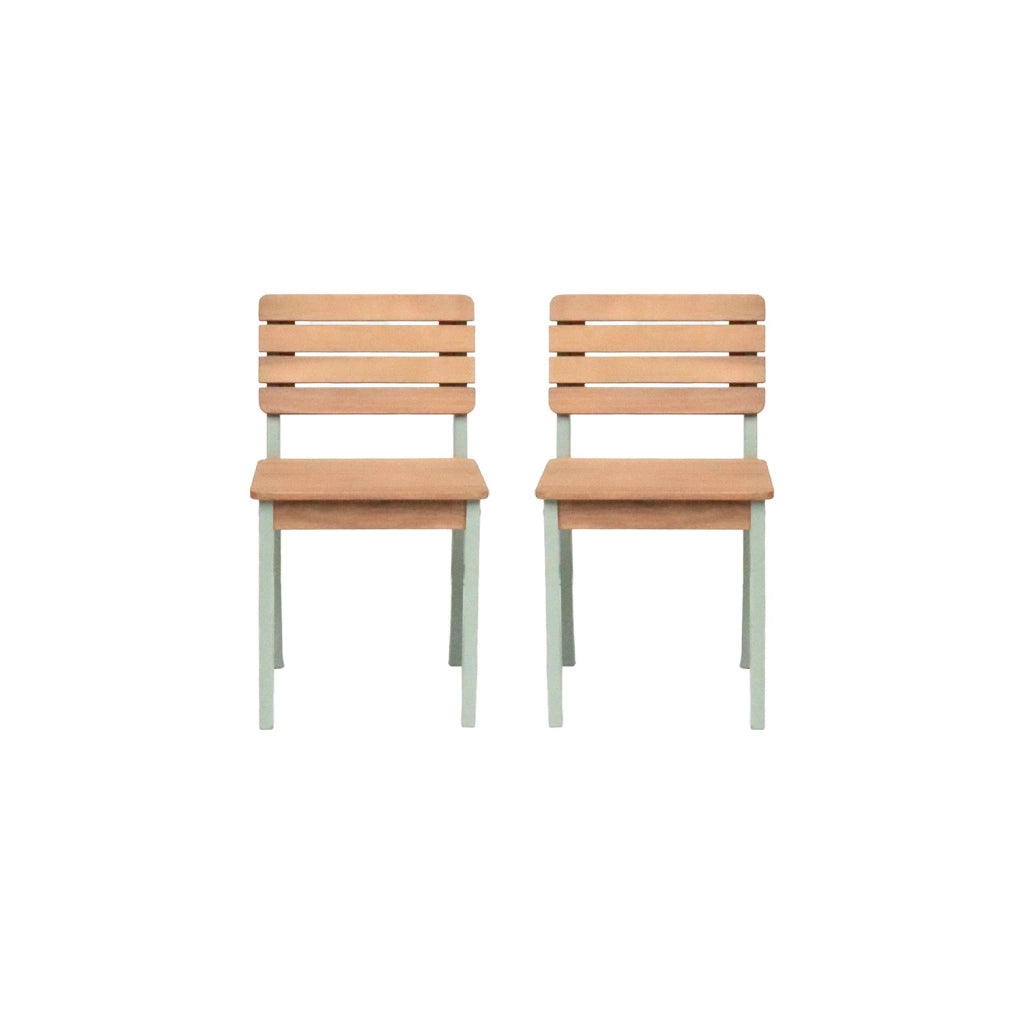 Set di 2 sedie in legno per bambini, da interno/esterno, verde grigio