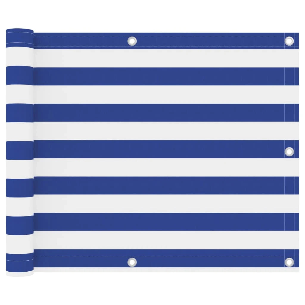 Paravento per balcone frangivista 75 x 600 cm tessuto Oxford bianco e blu 02_0010069