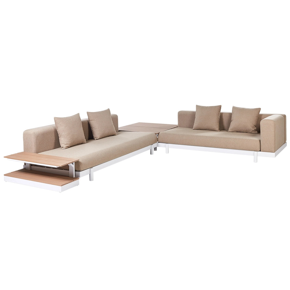 Set di divani 5 posti con tavolini Beige Tessuto Poliestere Cuscino Media Resistenza Giardino Stile Moderno Esterno