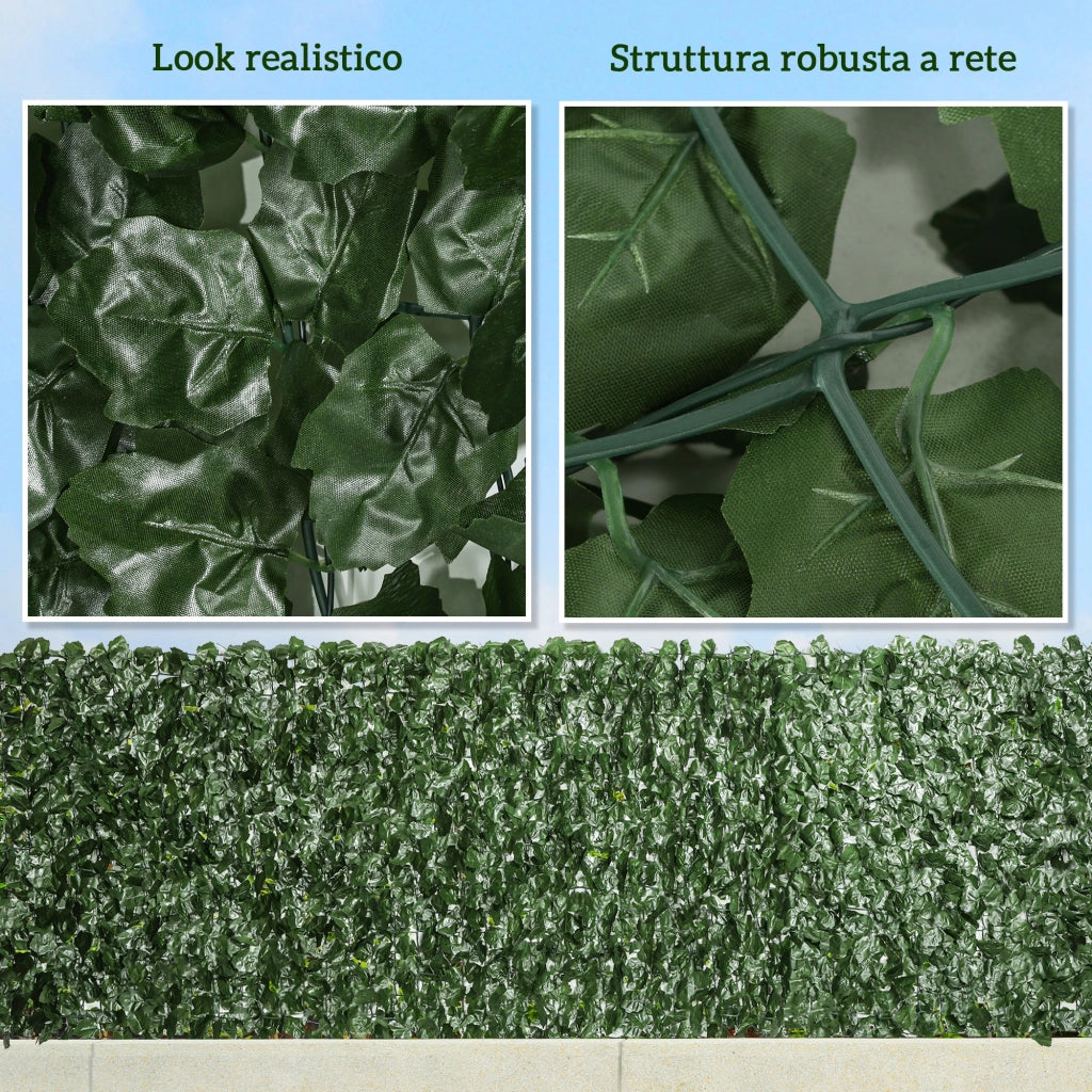 Rotolo di Siepe Finta per Balcone e Giardino 300x100 cm con Foglie di Edera in PE Verde Scuro