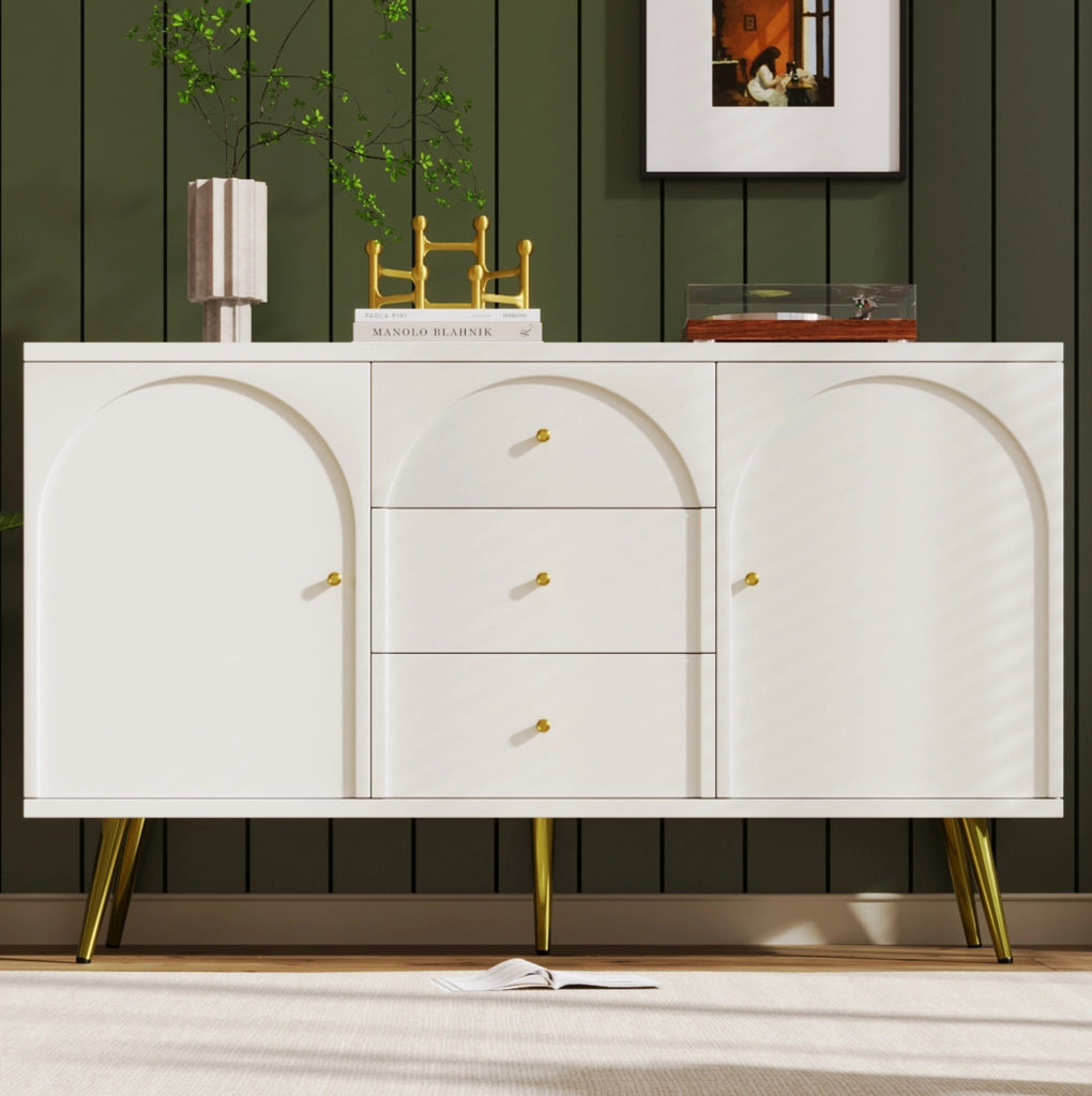 Credenza crema con 2 ante, 3 cassetti e ripiano regolabile
