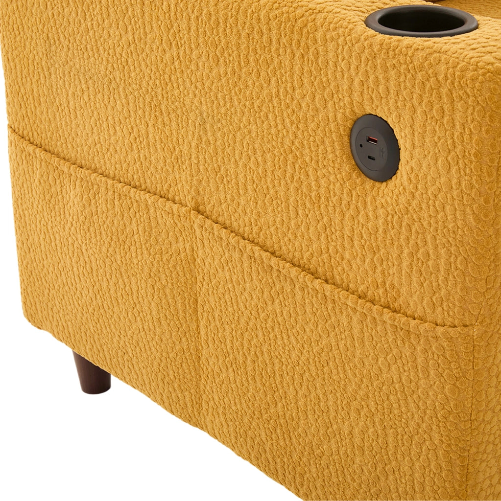 Divano a 2 posti in chenille con USB-C; LED; portabicchieri e tasche laterali; 203 cm; giallo senape