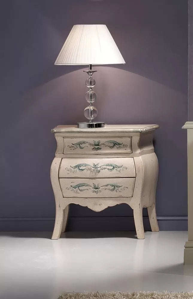 Comodino bombato shabby legno avorio decori floreali 62x32x65 (1369) - Mobili 2G