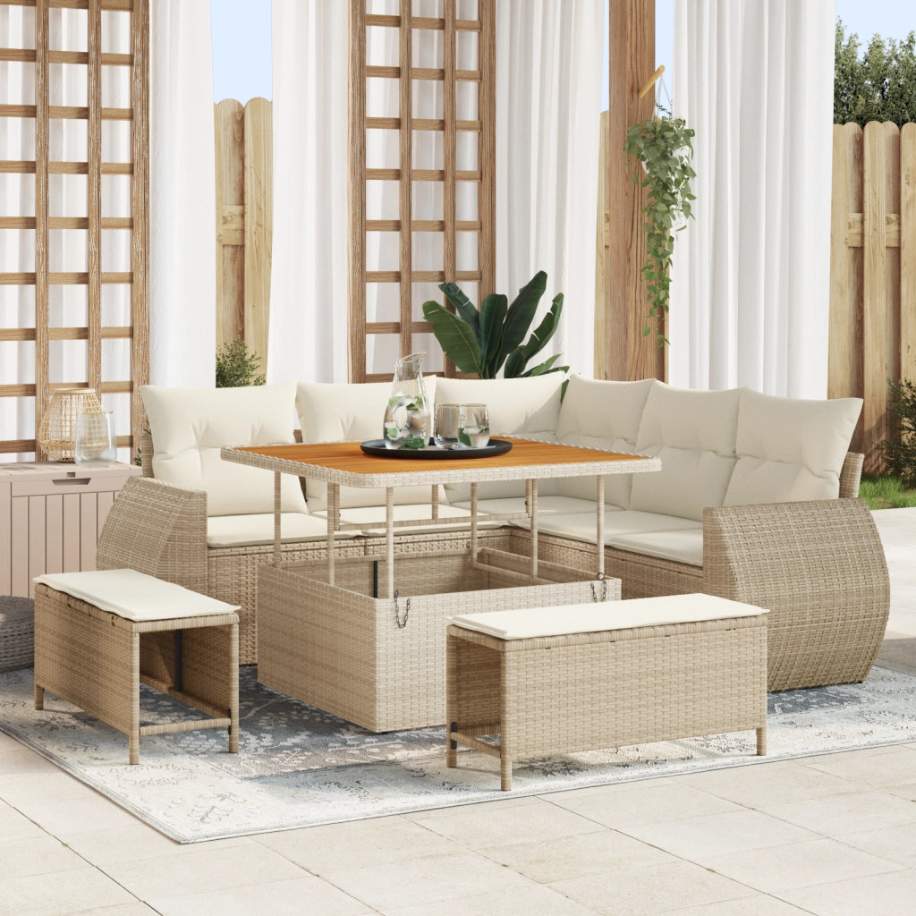 Set di divani giardino 8 pezzi con cuscini Beige Rattan Poliestere