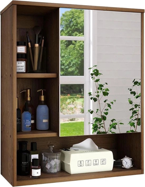Cassa da Bagno con Specchio - Armadio da Bagno - Mobili per WC e Toilette - Colore Moka