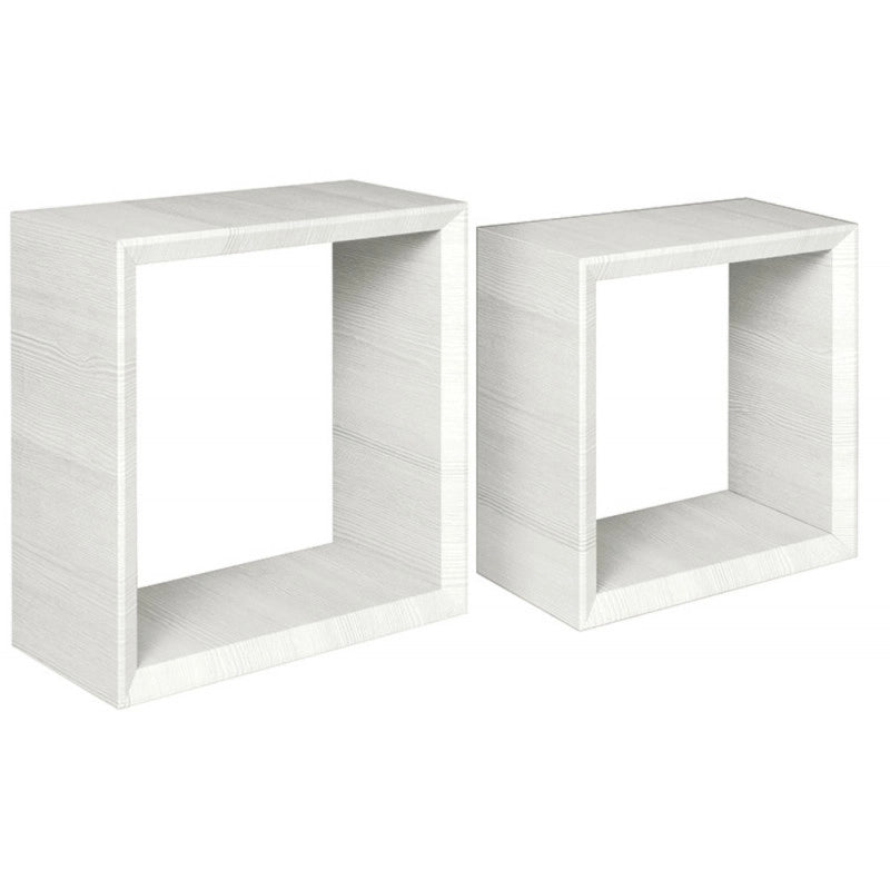 Set di 2 Mensole da Muro, Cubi Arredo, Mensole Cubo, Cubi da Parete, Cubi Portaoggetti, Rovere Sbiancato 35x35 p15,5 cm, e 30x30 p15,5 cm - Ginevra