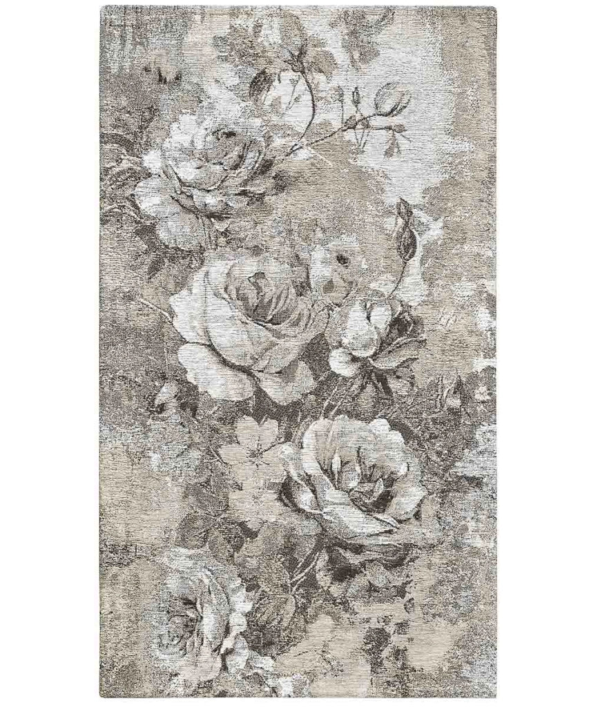 Tappeto passatoia ROSE TORTORA salotto soggiorno camera, disegno floreale giardino fiorito, multiuso lavabile antiscivolo cm.65x300 corsia
