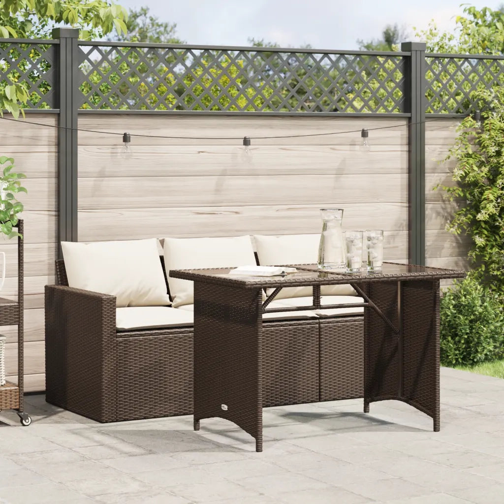 Set da Pranzo da Giardino 2pz | Set Salotto da Giardino con Cuscini in Polyrattan Marrone