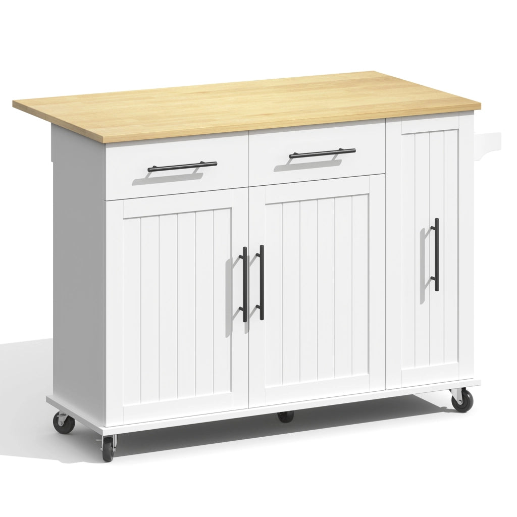Isola da cucina 120x40(65)x90 cm con piano a ribalta e organizer a 3 livelli in MDF bianco e naturale
