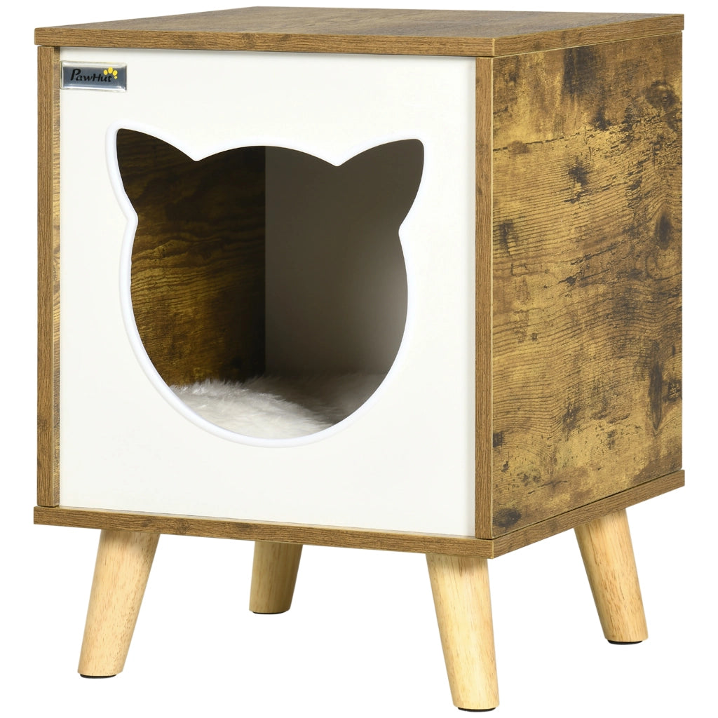 Libreria per Gatti in Legno con Cuscino Lavabile ¨C Zephmum ¨C 34x34x44,5 cm Marrone